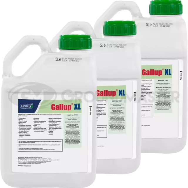 3 x 5L Gallup XL Very Strong Professional Glyphosate Weedkiller Kills Weed Roots