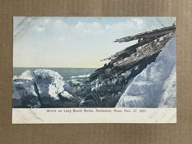 Postcard Nantasket MA Massachusetts Long Beach Rocks Shipwreck Vintage UDB