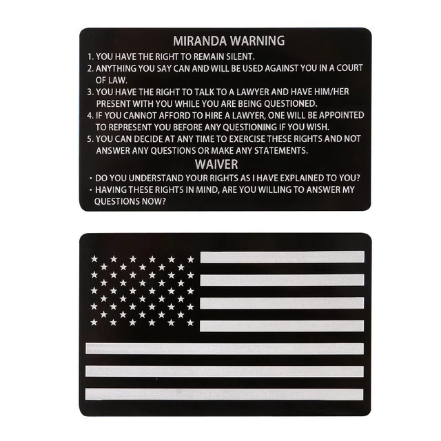 New Police Black Metal Miranda Rights Card With American Flag -HOT SALE