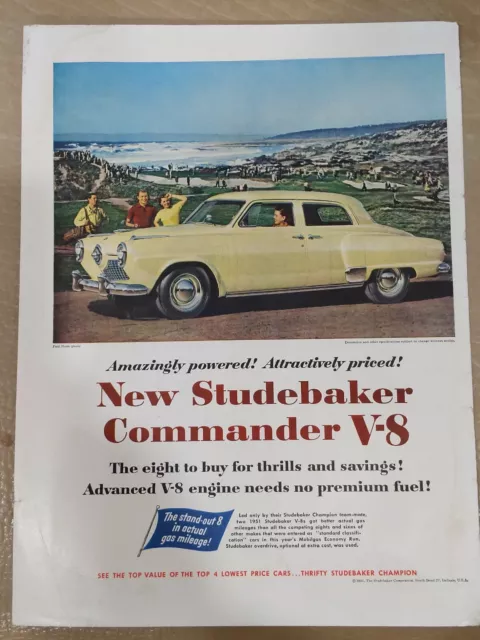 1951 Studebaker Commander V8 print ad.  Original item.