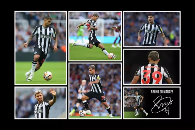 Bruno Guimaraes NEWCASTLE UNITED Signed Pre-Print 12x8 Montage PHOTO Gift Print