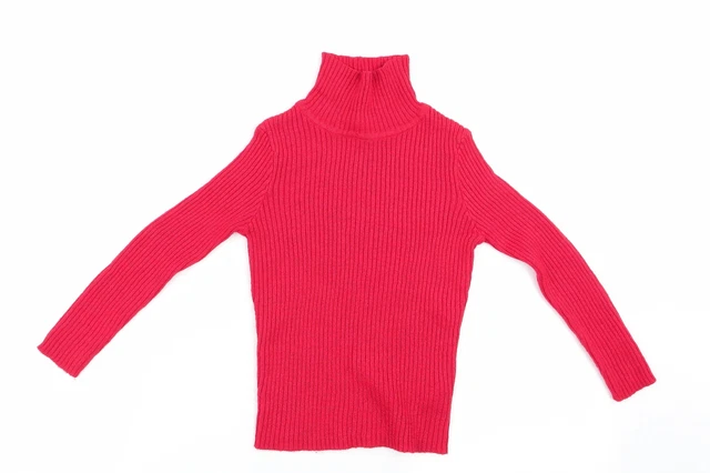 TU Girls Red Roll Neck Acrylic Pullover Jumper Size 6 Years - Subtle glitter eff