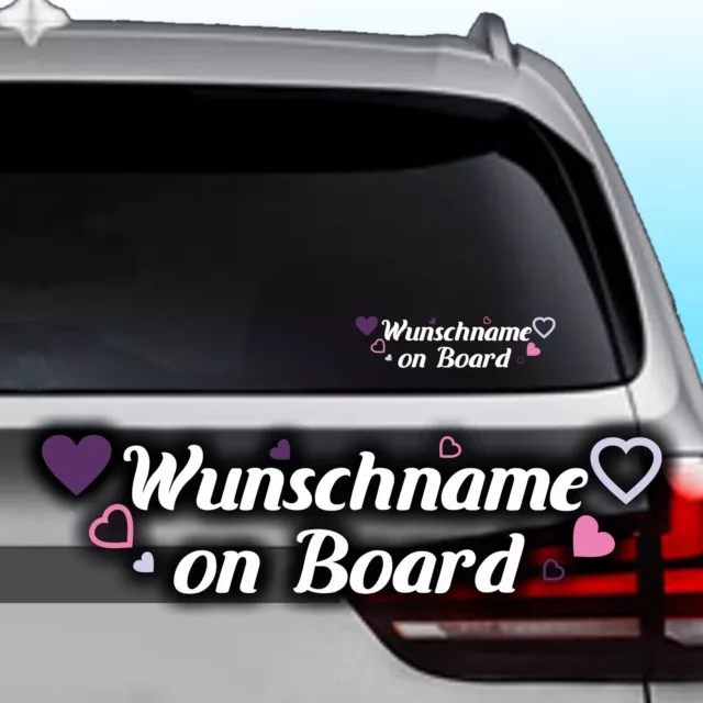 Aufkleber Wunschname on Board Kind an Bord Baby Name Herz Kids Sticker Auto