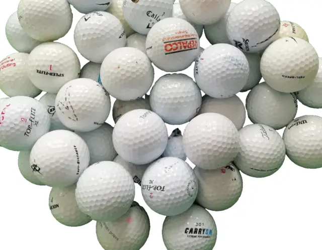 Lot assorti 50 balles de golf occasion marques Callaway, Top Flite, Impact, etc
