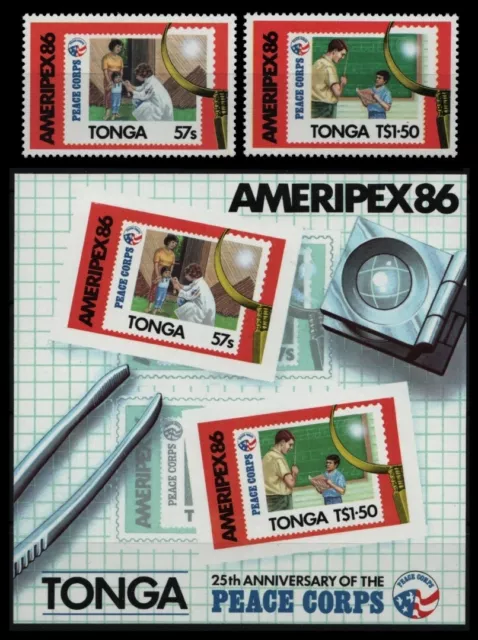 Tonga 1986 - Mi-Nr. 953-954 A & Block 7 ** - MNH - AMERIPEX