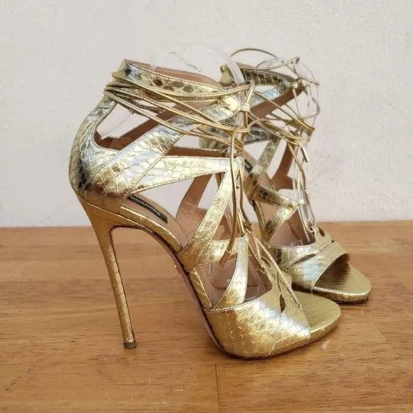 Dsquared2 Women's Riri Gold Strappy Lace Up Stiletto Celeb Sandals Size 10 2