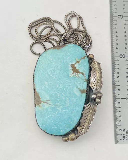 Large Native American Sterling Silver Turquoise Pendant Brooch