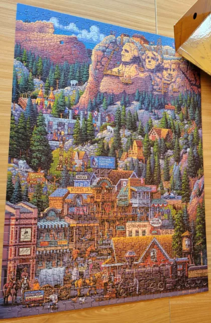 Dowdle Folk Art Puzzle “The Black Hills” 1000 Pieces w/poster Mt Rushmore