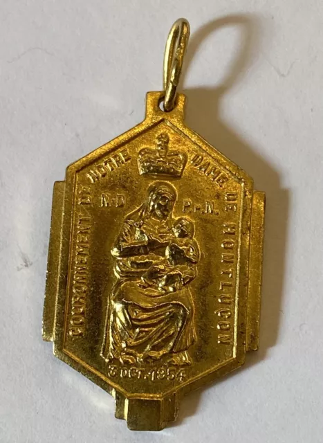 Medaille religieuse ancienne " Notre Dame de Montluçon " - Plaque Or