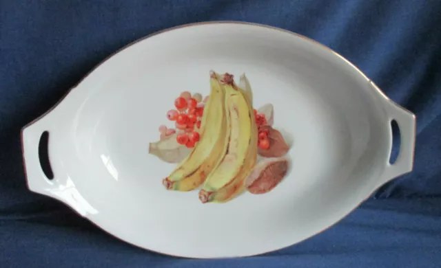 Thomas Obstschale Früchtedekor oval mit Durchbruchgriffen, 30er Jahre, Porzellan