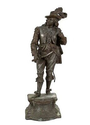 Beautiful Antique 20" Tall White Metal Statue Of Don Juan Holding A Sword