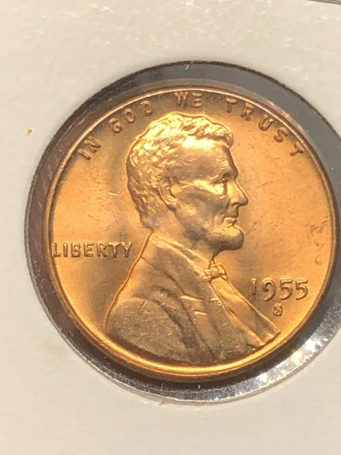 1955 S wheat penny LINCOLN CENT NICE RED BU 1955 S RED UNC DETAILS
