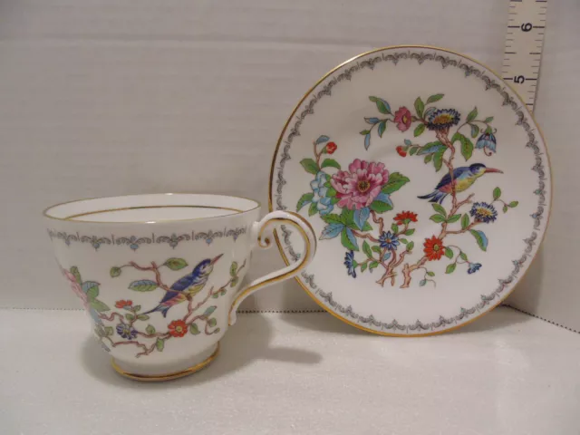 Aynsley Tea Cup & Saucer Fine Bone China, England Pembroke Bird Floral MINT Cond