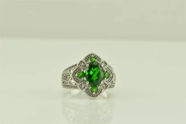 Sterling Silver 3tcw Green Emerald w/White Topaz Accents Cocktail Ring 925 Sz: 7