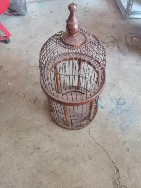 Antique Wood And Steel Canary Cage
