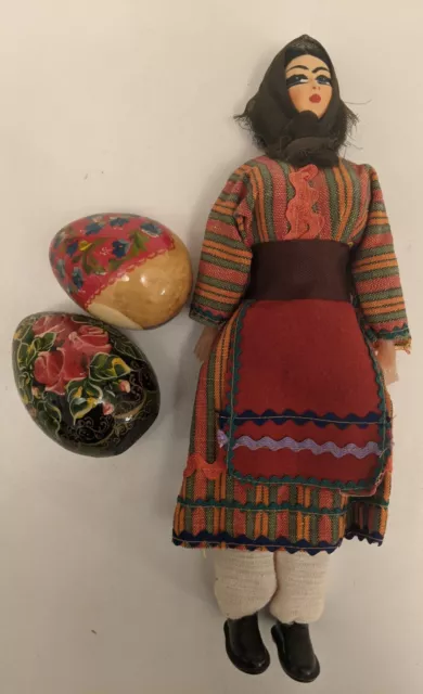 doll Russian Babushka Traditional folk costume Vintage Wooden eggs collectable