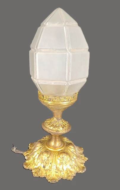Ancien grand globe verre sablé plafonnier/lampe à poser Bahaus Skyscraper Art déco 1930 TBE - Décoration