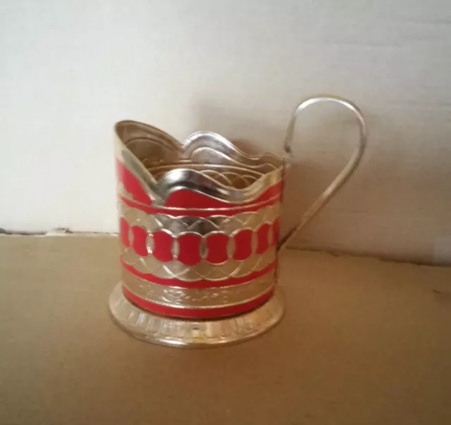 Vintage Soviet Russian tea glass cup holder Podstakannik Teeglashalter mit Glas 3