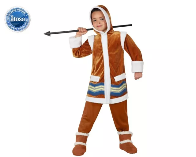 Costume eschimese bambino taglia 3/4 anni colore marrone abito Inuit Yupik Atosa