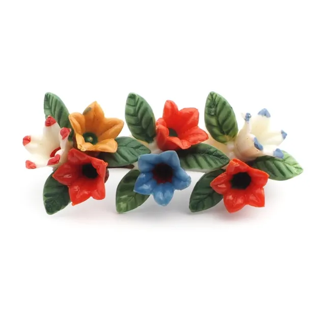 Vintage Bohemian 1930's flowers and leaves celluloid pin brooch