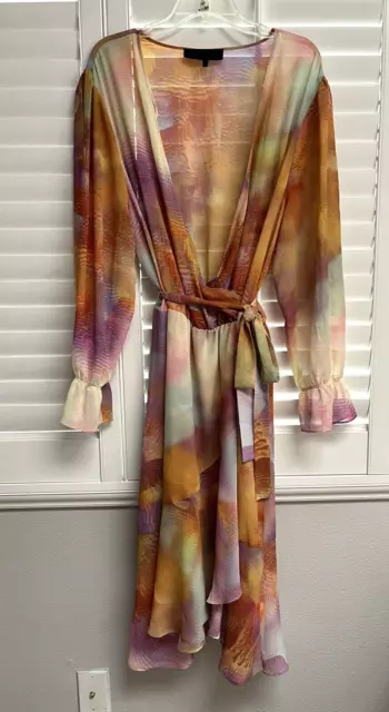 KENDALL KYLIE Multicolor Faux Wrap Plunge V-Neck Tie Waist Ruffle Maxi Dress 18 2