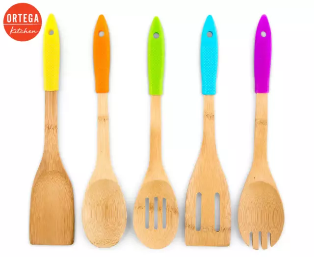 Bamboo Kitchen 5-Piece Utensil Set - Multi Color Spoon Turner Fork Spatula