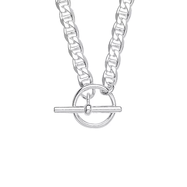 SILVER JEWELCO LONDON Flat Mariner Curb T-Bar Toggle Necklace 18 inch ...