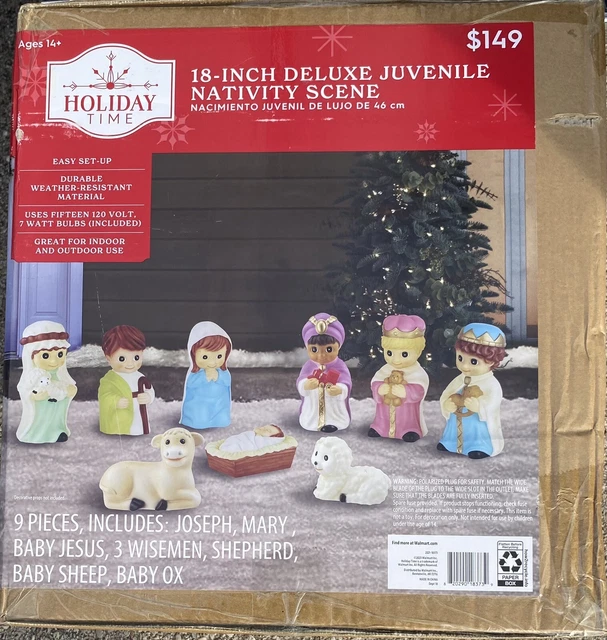 CHRISTMAS BLOW MOLD LightUp Nativity Scene 9pc Set 18” Joseph Mary