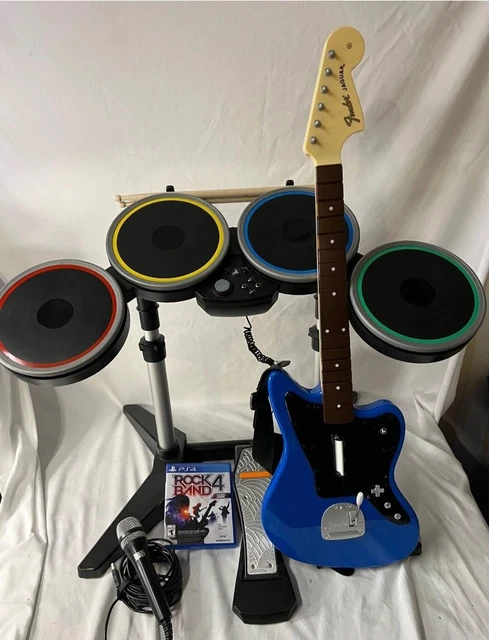 Rock Band 4 PS4 PS5 Rivals Band Kit Bundle w/ Guitar Drums Game Mic Tested
