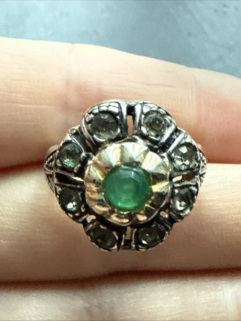 Ancienne Bague Argent Massif 925 - Jonc Alliance Anneau Créateur - Turquoise - Taille 51