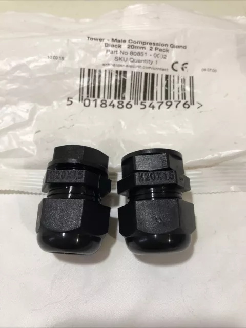 Tower IP68 Male Compression Gland, Locknut & O-Ring x2 Black New M20x1.5