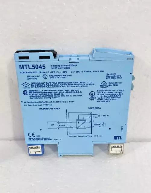 Measurement Technology MTL5045 ISOLATING DRIVER 4/20mA FOR I/P CONVERTERS