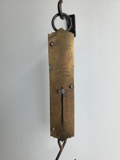 ANTIQUE 1890S PRIMITIVE Chatillons Brass Spring Balance Scale Farmhouse ...