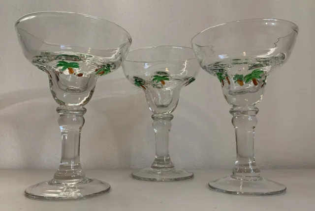 Palm Tree Margarita Glasses Global Amici Hand Blown Bubble Large 3 In Set 7”