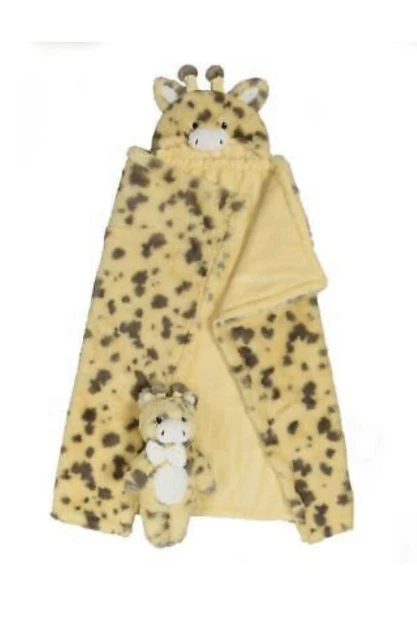Manta de peluche Little Miracles jirafa animal abrazos bebé con capucha 30""x36"" y juguete nuevo