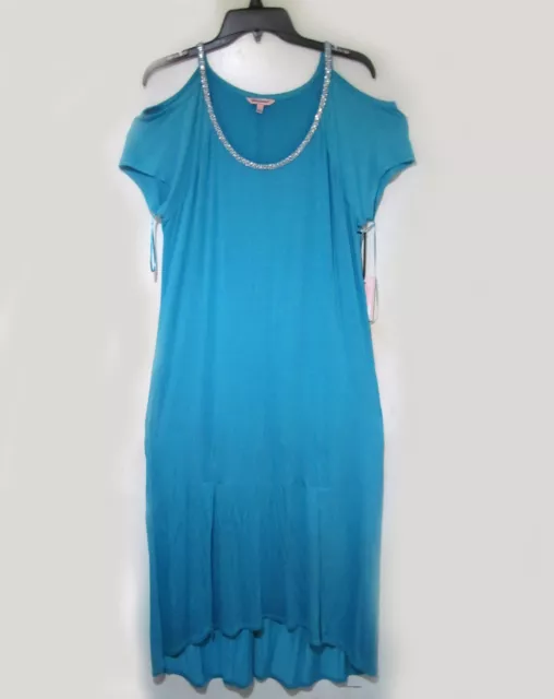 Juicy Couture Turquoise Embellished Cold Shoulder Maxi Dress Womens Large NEW 3