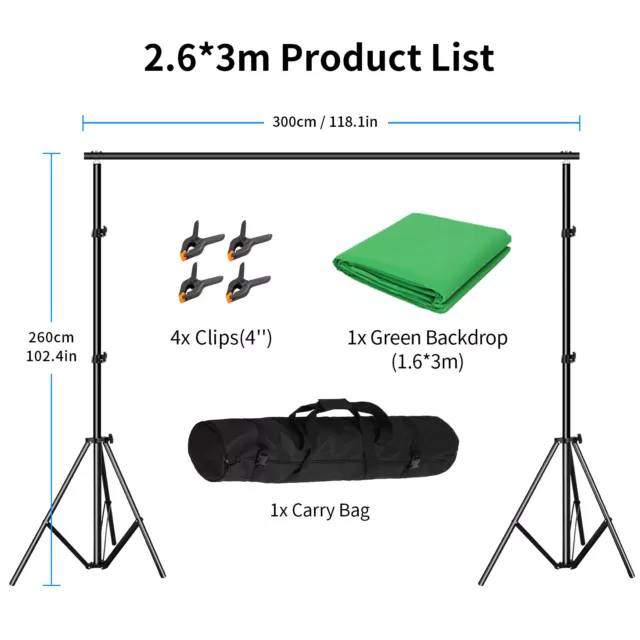 10FT Photography Backdrop Stand Kit Professional Background Studio Green Screen 3