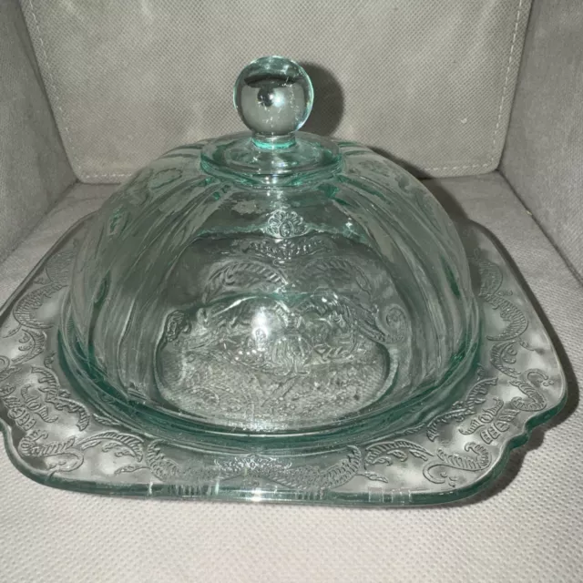 Vintage Indiana Depression Glass Covered Butter Cheese Dish Green