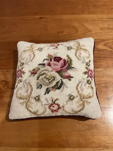 Pequeña almohada irlandesa bordada a mano vintage lana terciopelo rosas encantadora excelente