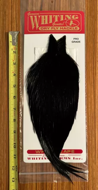 Whiting Pro Grade Black Rooster Cape, Neck, Fly Tying