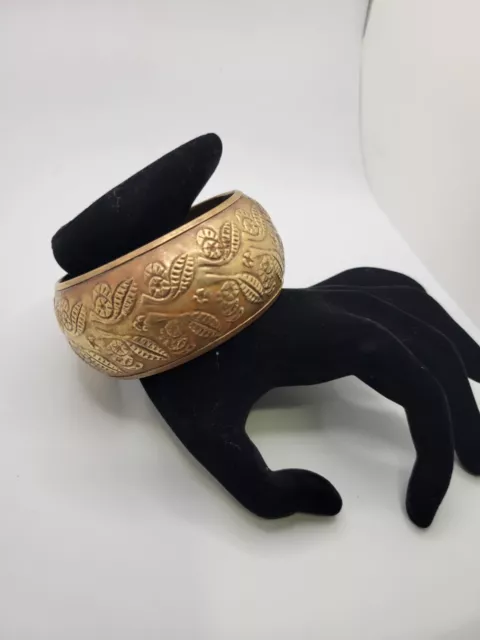 Vintage Etched Brass Bangle Bracelet