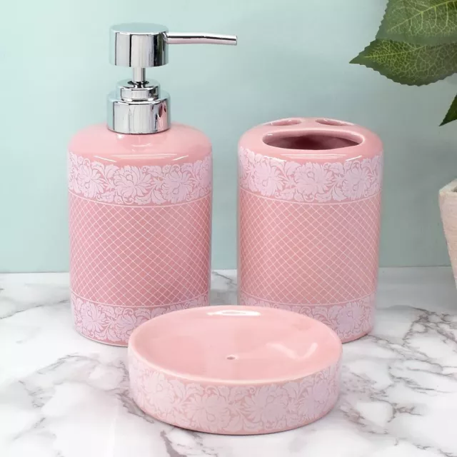 Céramique Salle de Bain Accessoires Set 3 Ensembles pour Maison Rose Clair S17