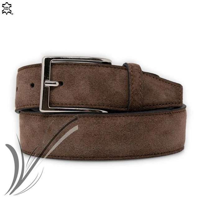 Cintura scamosciata marrone uomo in pelle classica casual cinta camoscio 3,5 cm