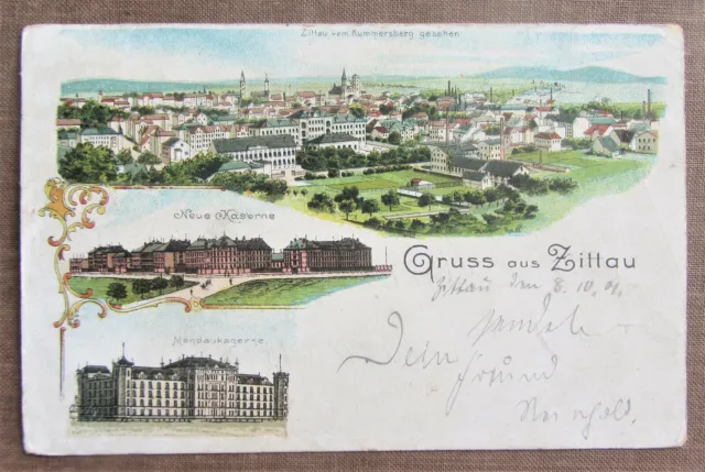 ZITTAU vom Kummersberg gesehen / Panorama - Kasernen - LITHO Ak gelaufen 1901