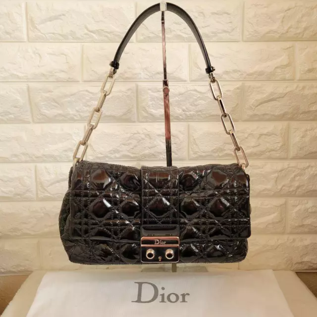 CHRISTIAN DIOR CANNAGE Quilted Chain Shoulder Bag New Rock Black ...