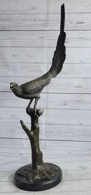 Signed Beautiful Bird Zoo Animal Wild Life Bronze Sculpture Art Deco Figurine .