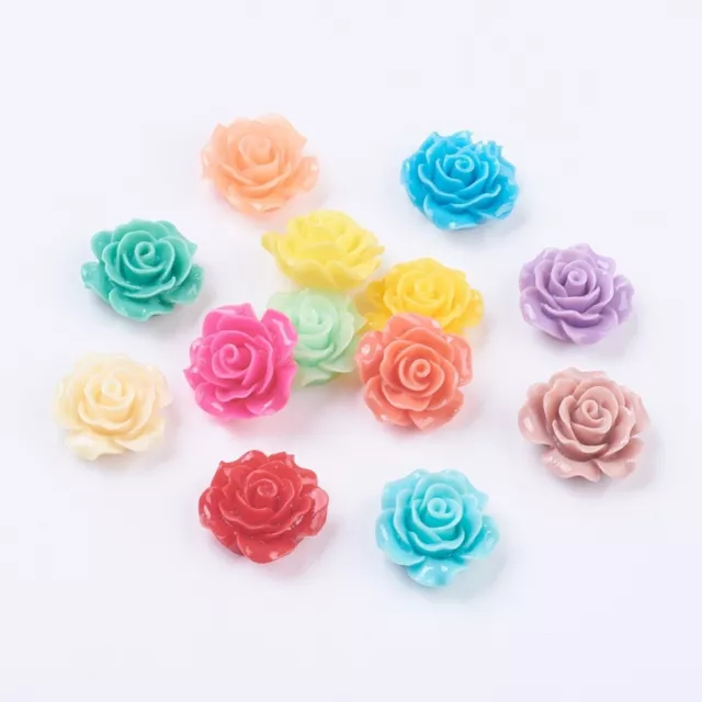 Blumencabochons, gemischte Rosenverzierungen, 20mm Harz flach hinten,