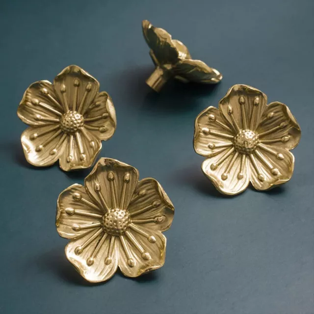 1PC Antique Brass Flower Knobs Door Drawer Cabinet Cupboard Pulls Handles Gold