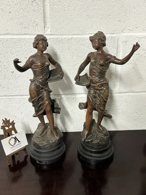 Beautiful Pair Of 19th Century French Bronze Spelter Figurines By R Richard 2
