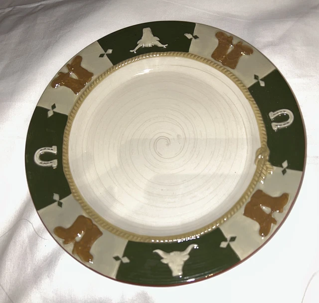 Sonoma Happy Trails 11 Inch  Dinner Plates  Set of 4 Western Style Boots New Tag
